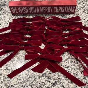 Set of 15 Handmade Maroon Velvet Holiday Christmas Bow Ornaments
